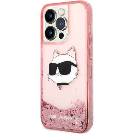 Karl Lagerfeld KLHCP14LLNCHCP iPhone 14 Pro 6.1 pinke Hartschalen-Hülle mit Glitzer-Choupette-Kopf (1/5)