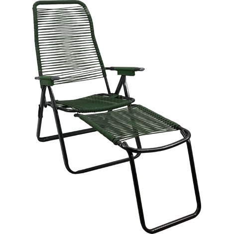 Sdraio Cordonata con Poggiapiedi Richiudibile Sedia a Sdraio da Giardino Filo in Pvc Pieghevole Metallo Poltrona Relax da Esterno Prolunga Verde scuro (1/3)