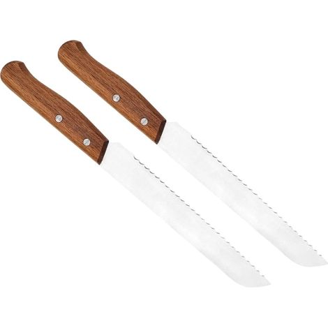 Lot de 2 couteaux à pain avec manches en bois dentelés pour des coupes précises dans les pains et pâtisseries maison. (1/4)
