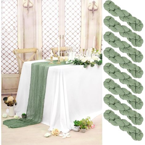 Lot De 8 Chemins De Table En Étamine Vert Sauge 90 X 300 Cm Tissu Gaze Rustique Bohème Pour Mariage Fête Décoration De Banquet (1/5)