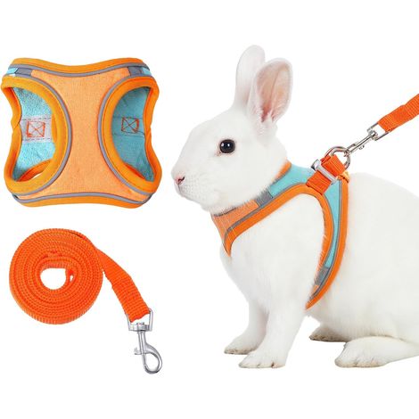 Morbida pettorina per coniglio con guinzaglio regolabile per coniglio, accessori per gattini, pettorina per gatti e altri piccoli animali domestici, arancione, S (1/5)