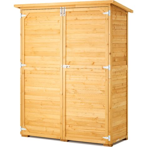 Mophorn-Lagerschuppen für den Außenbereich, großer Holzschrank mit wasserdichtem Dach und Metallrahmen, doppelt verschließbare Türen, Regale und Boden für Gartengeräte, 55 x 67,5 Zoll