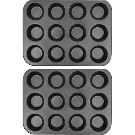 12er-Muffinform aus Kohlenstoffstahl, PTFE-beschichtet, leicht zu entnehmen, schnell zu reinigen, grau, geeignet für die Küche (1/5)