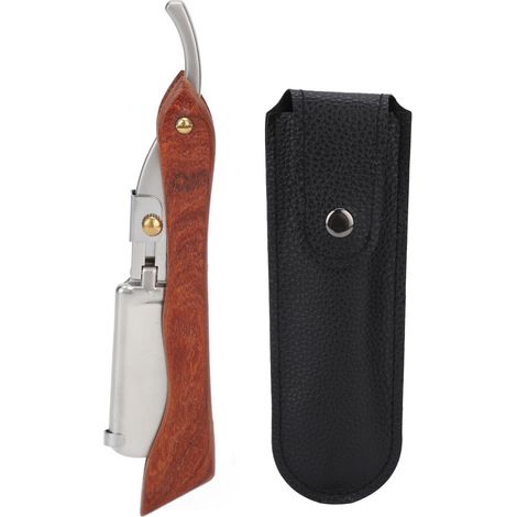 Étui léger en cuir PU pour rasoir manuel en bois de rose - Accessoire de rasage pour hommes (sans lame) (1/5)