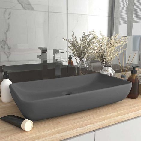 vidaXL Lavabo de luxe rectangulaire Gris foncé mat 71x38 cm Céramique (1/5)
