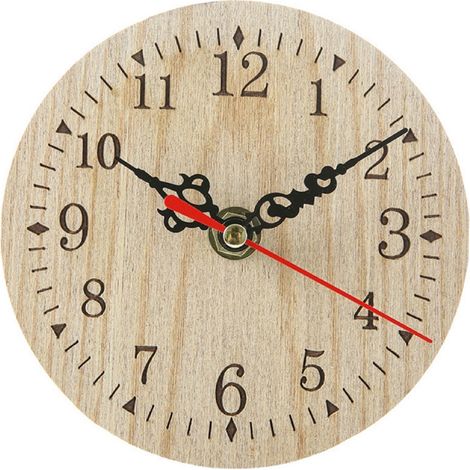 Horloge Murale Bois Ronde - 12 cm - Décoration Rustique pour Cuisine Salon Chambre - Style Vintage Shabby Chic - 1 Pièce (1/2)
