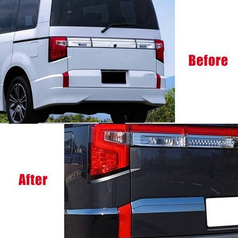 Ein Paar Chromzierleisten für den modifizierten Heckkofferraum eines Mitsubishi Delica D5 (Baujahre 20-21). (1/4)