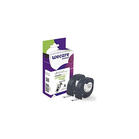 WECARE Etiqueta Blanca Texto negro para DYMO LETRATAG PLAST 12mmx4m. Dos cintas por caja