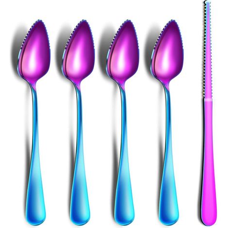 Ensemble cuillère et couteau à pamplemousse, couverts en acier inoxydable à bords dentelés et manches épais (ensemble de 5 pièces)