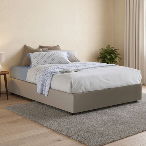 Talamo Italia - Letto matrimoniale Abul, Letto contenitore con rivestimento in ecopelle, 100% Made in Italy, Apertura frontale, adatto per materasso Cm 160x190, Tortora (1/5)