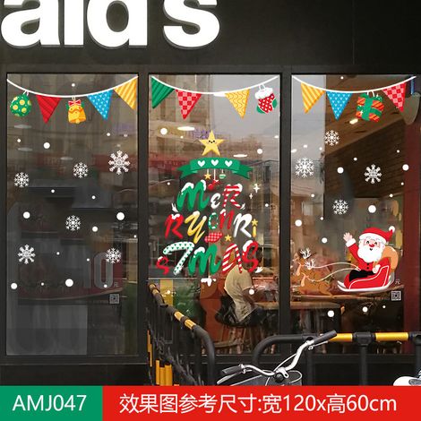Autocollants de Noël pour centres commerciaux, magasins, vitrines, sapins de Noël, flocons de neige, boules à suspendre, nœuds décoratifs et autocollants statiques pour vitres.