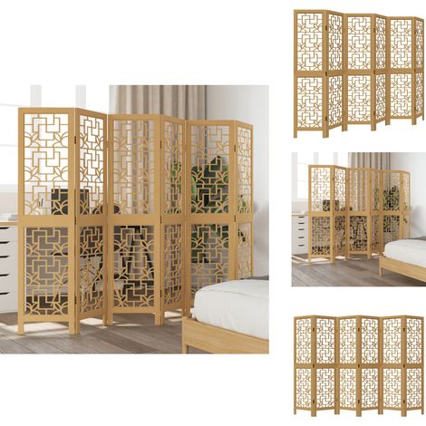 Cloison de séparation 6 panneaux marron bois paulownia massif - Séparateur De Pièce - Écran D'intimité - Cloison Pliable - Décoration Murale - Meuble Multifonctionnel (1/5)