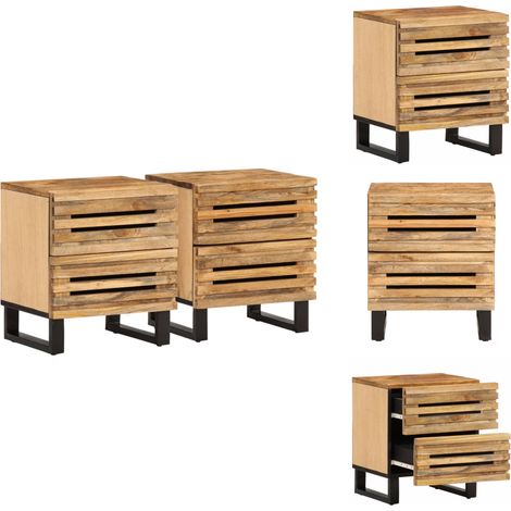 Nachttische 2 Stk. 40x34x46 cm Raues Mangoholz - Mangoholzmöbel - Nachttisch Mit Schubladen - Wohnzimmerdeko - Schlafzimmermöbel - Rustikaler Stil