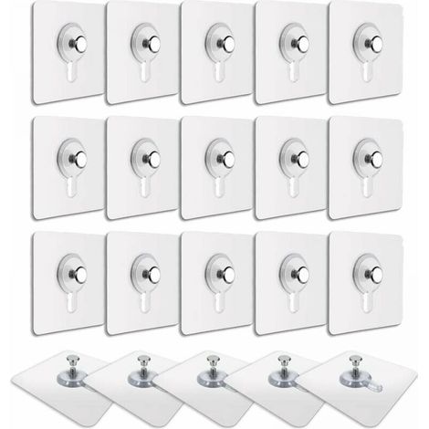 20 Pcs Accroches Tableau sans Percer, Fixation Cadre sans Percer, Accroche Cadre sans Percer Adhesif Imperméable Amovible Autocollant Anti-trace, Crochet Tableau Adhésif Transparent (1/4)