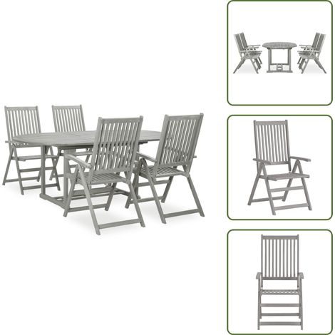 The Living Store Set da pranzo da giardino 5 pz (150-200)x100 cm in legno massello di acacia grigio - Tavolo da pranzo allungabile