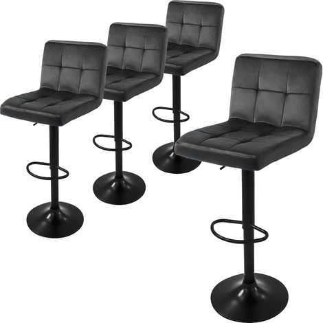 ML-Design Barhocker 4er Set, Bezug aus Samt, Grau, Gepolsterter Barstuhl mit Rückenlehne und Fußstütze, Tresenhocker höhenverstellbar 63-83cm, 360° drehbar, Bistrohocker Hocker Drehstuhl Barstühle