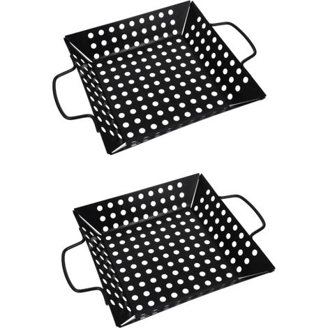 Lot de 2 poêles à griller carrées antiadhésives, paniers à griller pour barbecue, poêles à frire pour poisson, viande, légumes et steaks. Couleurs antiadhésives. (1/5)