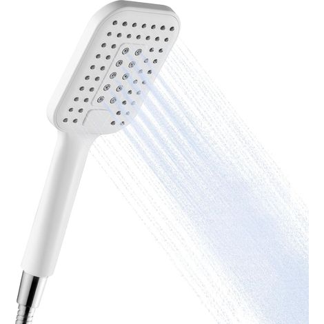 Shower Head with 1.6m Hose, 3 Modes Handheld Shower Head, Large Square Shower Head, Water Saving Shower Head with Hose for Bathroom, White (1/5)