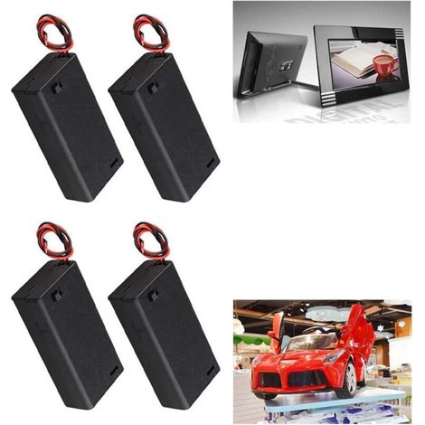 Lot de 4 supports de piles 2 x 1,5 V 3 V AA en plastique avec étui, câble de raccordement et interrupteur marche/arrêt, 2 supports de piles AA Mignon « AA » (1/4)