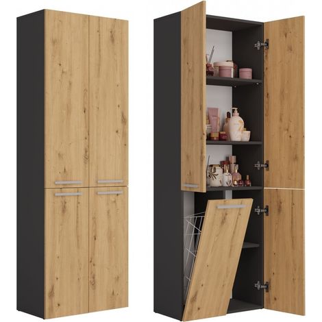 Estantería para armario de baño, roble antracita, estilo artesanal: almacenamiento y organización en su baño. (1/5)