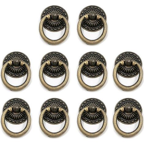 10 Pices Boutons De Tiroir Vintage Anneau Poigne De Porte Pour Meubles En Alliage De Zinc Avec Vis Bronze