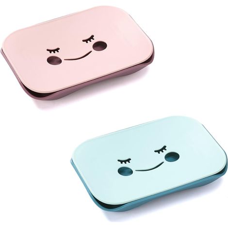 Lot de 2 porte-savon souriants en bleu et rose, avec design résistant au glissement, convient pour la cuisine et la salle de bain (1/5)