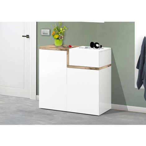 Scarpiera Bianco e Acero Mobile da Ingresso Porta Scarpe con 2 Ante (1/5)