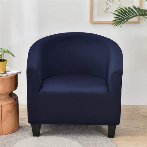 Funda elástica lisa para silla Chesterfield，Protector para sillón tipo bañera azul oscuro (1/5)