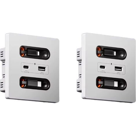 Une prise murale universelle de 12 W avec câbles de charge rétractables USB-A et USB-C, et une prise de charge de type C adaptée aux téléphones portables et aux tablettes. (1/3)