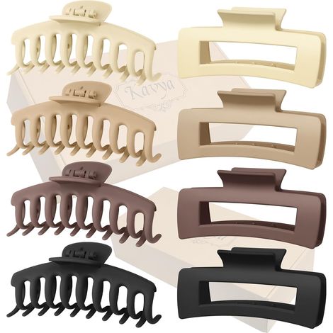 8 fermagli per capelli grandi da donna, 10,5 cm, antiscivolo, neri, spessi, per adulti, fermagli a pinza, grandi fermagli rettangolari per capelli per ragazze-C (1/5)
