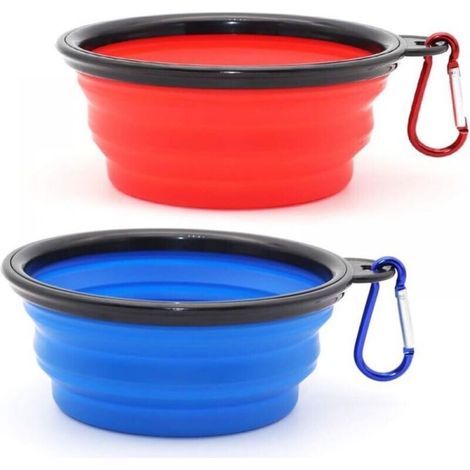 2 Pièces de Bol pour Chien Portable Pliable Bol pour Chien,Gamelles de Voyage pour Chien et Chat Bols (350ml, Bleu et Rouge) (1/5)