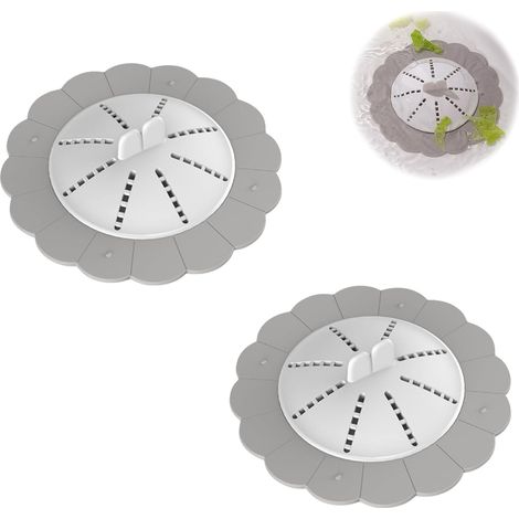 Juego de 2 pinzas de silicona para el cabello, color blanco y gris, protector de drenaje de silicona, tapa de drenaje de ducha, tapa de drenaje de bañera, protector de drenaje de baño, colador de coci (1/5)