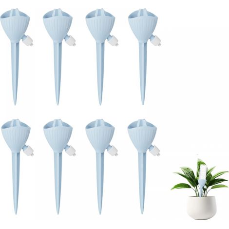 Lot de 8 arroseurs d'intérieur avec système d'arrosage réglable pour plantes en pot, plantes de jardin et fleurs d'extérieur (bleu) (1/5)