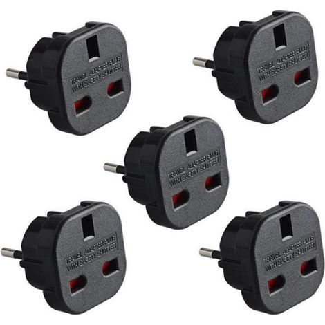Adaptateur Prise UK vers Europe - 240 V - 10 A Entrée 16 A Sortie - Pour Voyage Royaume-Uni France Allemagne Italie Espagne - Lot de 5