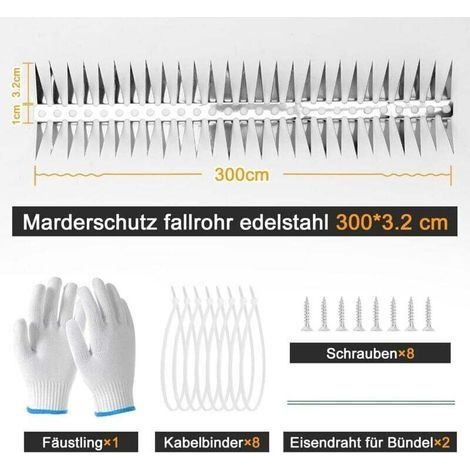 300 cm lange Marderabwehrstange aus Edelstahl mit Zubehör für Waschbären und Ratten, Haus/Dachrinne (1/3)