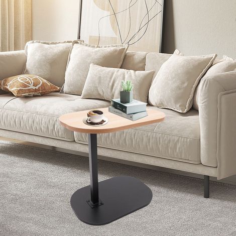 Table d'appoint en forme de C, table basse ronde, table basse pour canapé, table de chevet, en noyer, 45 x 30 cm. (1/5)
