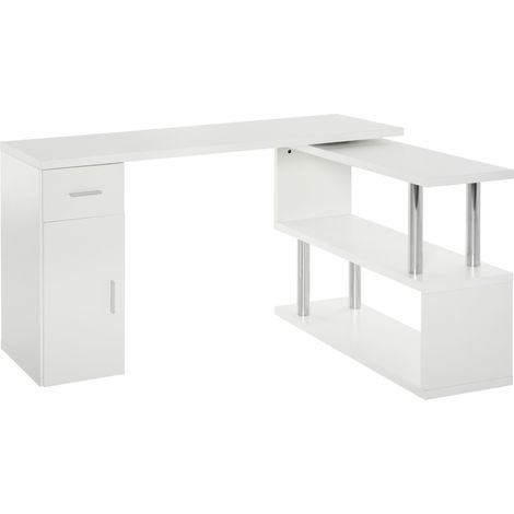HOMCOM Scrivania Angolare Moderna con Cassetto Armadietto e Mensole, in Legno