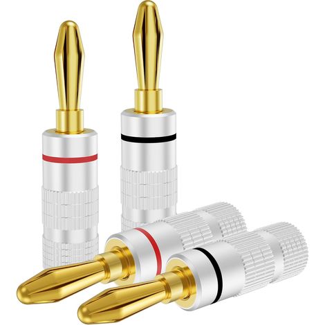 Conectores terminales chapados en oro de 4 mm, aptos para cables de altavoz y sistemas de audio de alta fidelidad (4 conectores). (1/5)