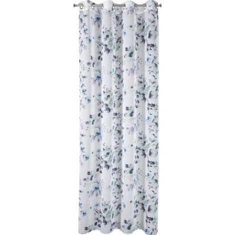 Cortina Nala de 135x250 cm, blanca y azul, con ojales Eurocurtain.