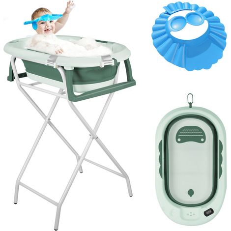 Baignoire Bébé Pliable XXL Avec Coussin De Bain Bebe Et Thermomètre Intégré Et Chapeau de bébé - Baignoire Enfant Avec Siege De Bain Pour Bebe - baignoire Bebe Sur Pied (1/5)