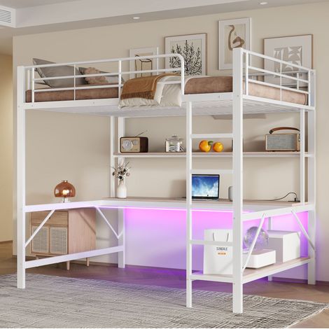 lit enfant mezzanine rangement bureau 140x200 métal OKMYHOME (1/5)
