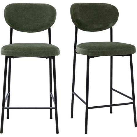 Tabourets de bar fixes en tissu effet velours vert kaki H65 cm (lot de 2) BREKA (1/5)