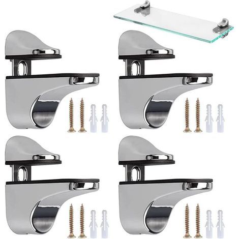 Lntyq 4 Pièces Support D'étagère en Verre Réglable, Supports Réglables pour Étagères en Verre, Pince de Support Verre Clamp, avec Accessoires, pour Panneaux de Verre et de Bois de 2 à 23 mm (1/5)