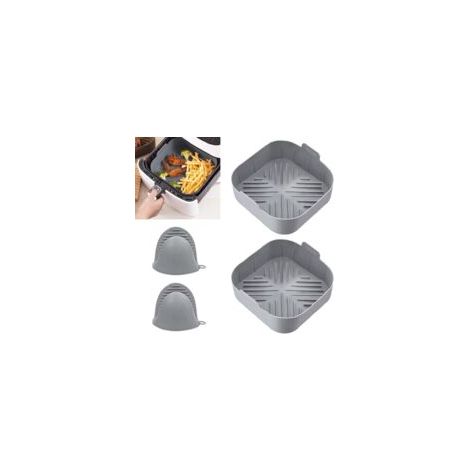 Lot de 2 moules en silicone pour friteuse à air chaud, doublures de friteuse à air, casserole en silicone de 21 cm, moule de cuisson en silicone, panier de friteuse à air chaud, panier antiadhésif ave (1/5)