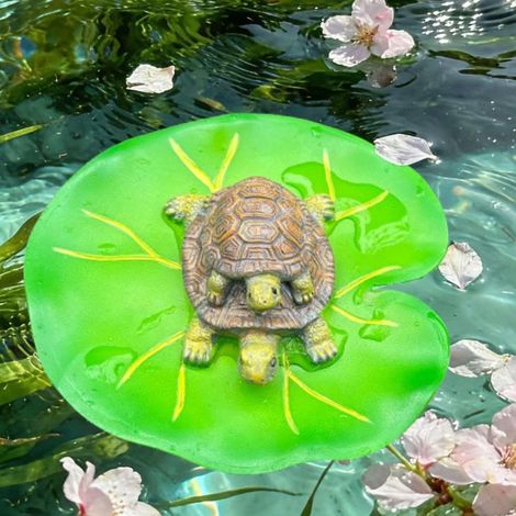 Tortue Flottante en résine - 11 x 10 cm - Décoration de Bassin sur Feuille de nénuphar - pour Bassin de Jardin, Mini Bassin et Aquarium (1/5)