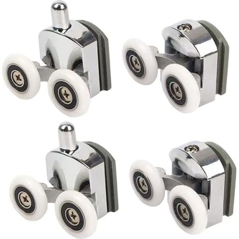 Roulettes de douche avec double porte coulissante, 4 pièces (2 supérieures + 2 inférieures) (23 mm - 2 en haut + 2 en bas) (1/5)