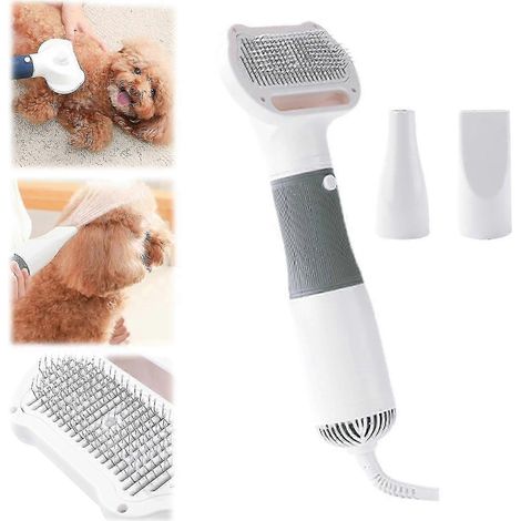 Sèche-cheveux 3 en 1 pour chiens et chiots (prise britannique, gris), avec brosse autonettoyante, 2 types de jets et 3 niveaux de température réglables.