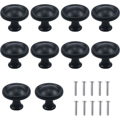 SANYUE 10PCS Noir Bouton de Meubles, 30mm Unique Trou Rond Boutons de Tiroir, Poignées de Meuble , Porte de Tiroir Poignée (1/4)