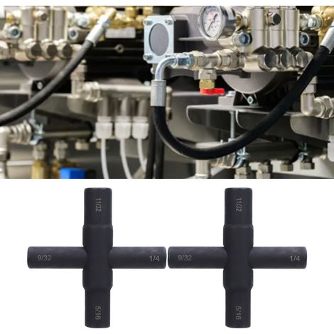 Deux clés cruciformes noires phosphatées pour robinets, type à 4 voies, convenant aux vannes, robinets et robinets de puisage. Tailles : 1/4 pouce, 9/32 pouce, 5/16 pouce et 11/32 pouce. (1/5)