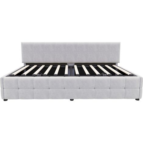 Gepolstertes Bett 90 x 200 cm mit hydraulischem Stauraum, hellgrauem Samt, ohne Armlehnen (1/5)
